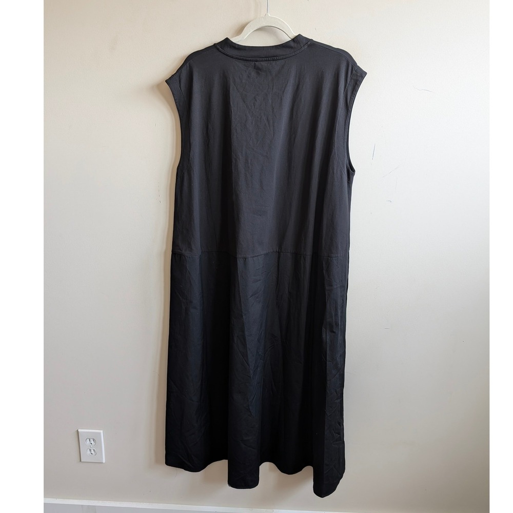 COS Black Mixed Media Sleeveless Midi Dress Cotton Jersey Poplin L 0732964 9 - Picture 4 of 7
